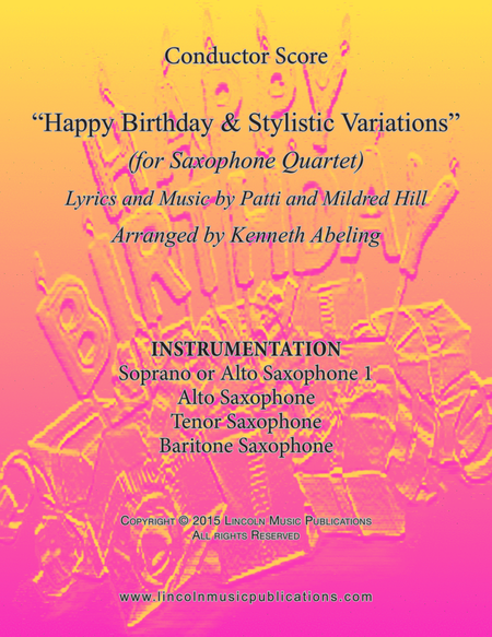 Happy Birthday and Stylistic Variations (for Saxophone Quartet SATB or AATB) image number null