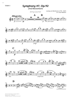 Symphony No.7, Op.92 - Allegretto - String Quintet (Individual Parts)