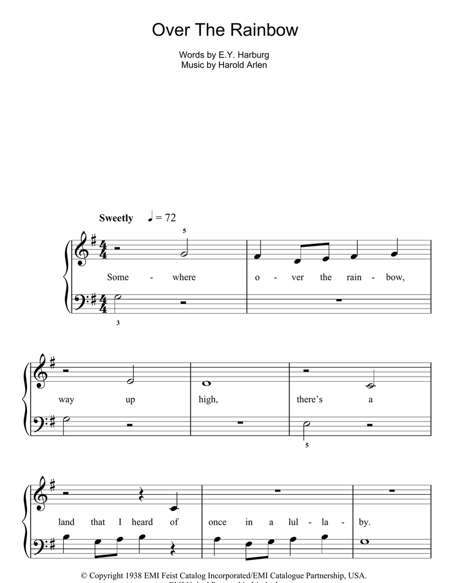 Over The Rainbow Easy Piano scores gallery preview page 1