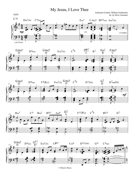 My Jesus, I Love Thee - quiet jazz arr. for solo piano image number null
