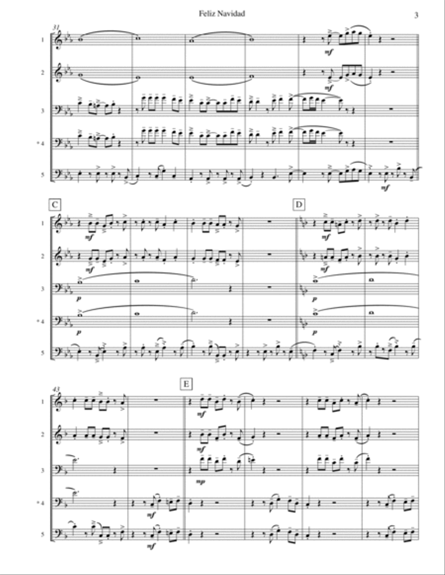 Feliz Navidad Brass Quartet scores gallery preview page 4