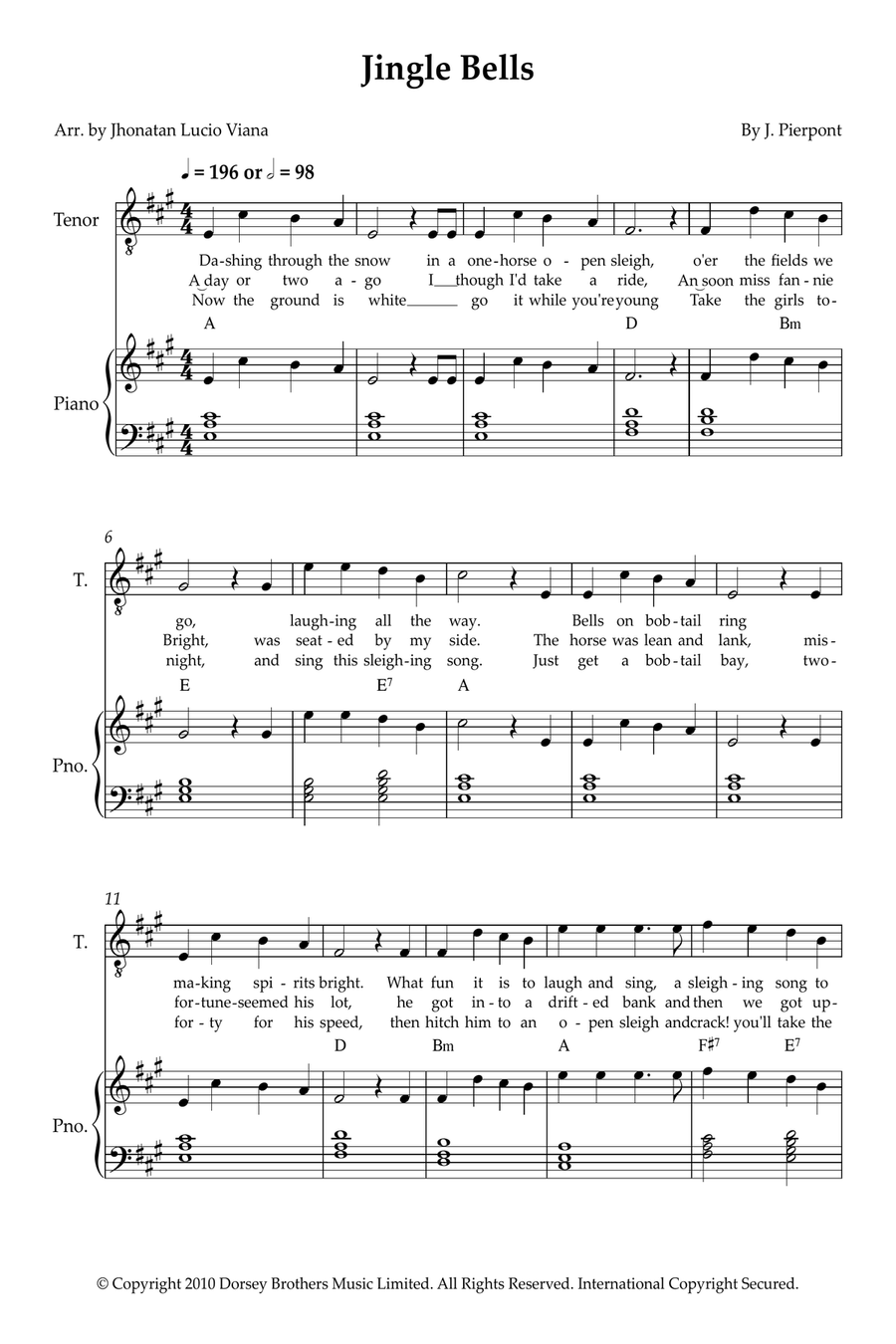 Jingle Bells Tenor Voice scores gallery preview page 1