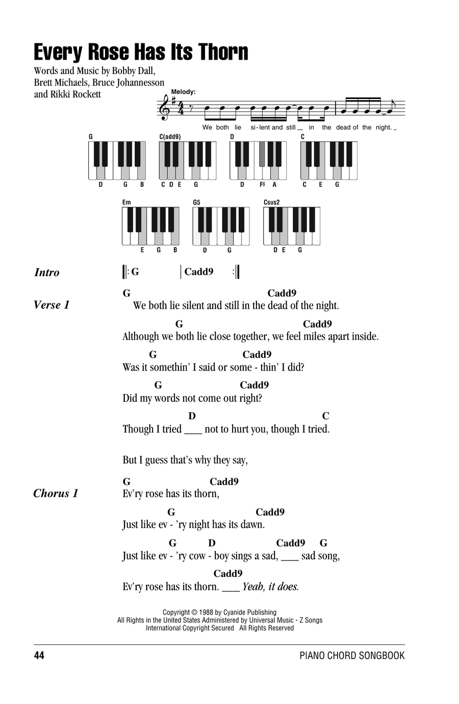 Every Rose Has Its Thorn Piano scores gallery preview page 1