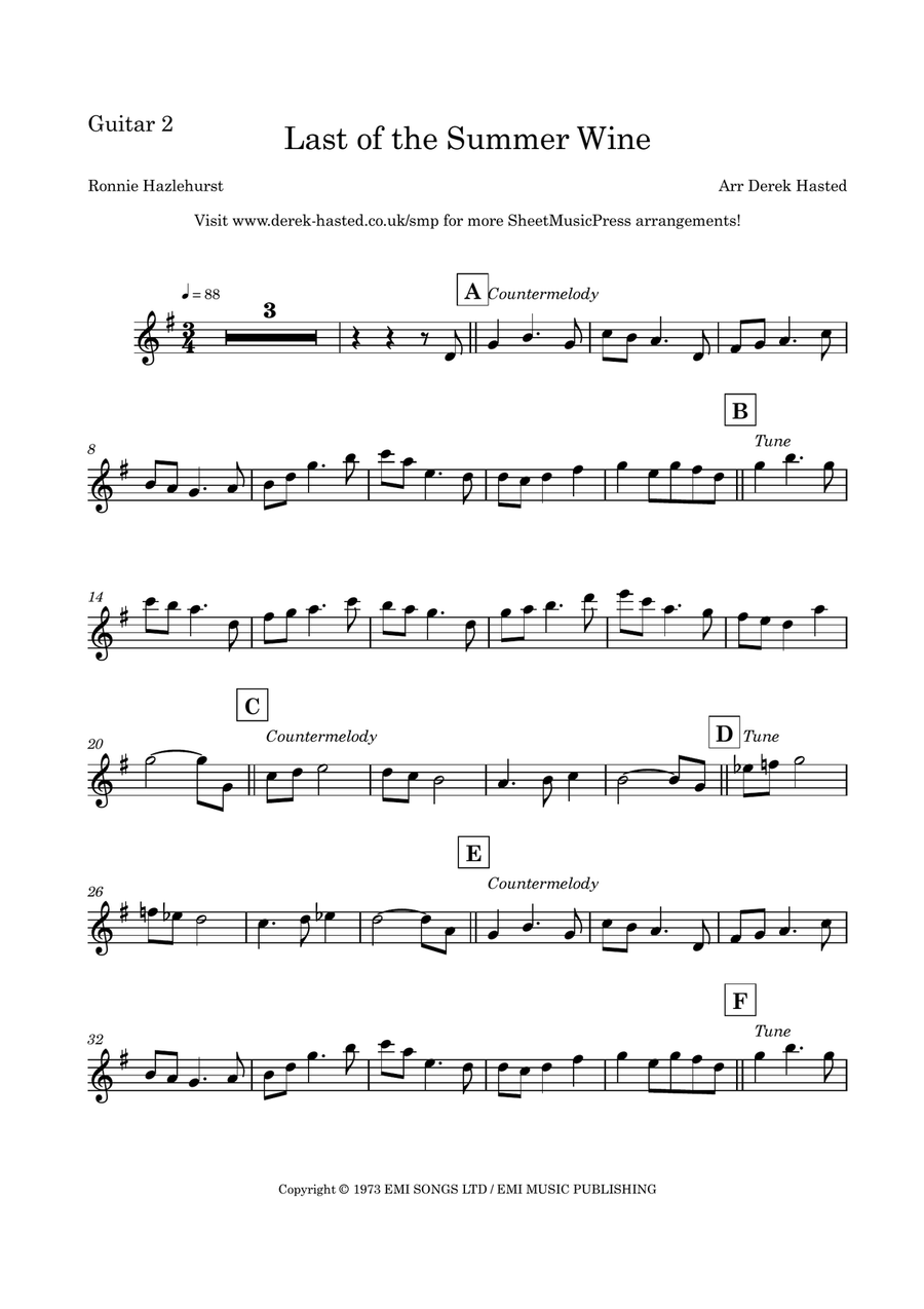 Last Of The Summer Wine Theme Guitar Ensemble scores gallery preview page 6