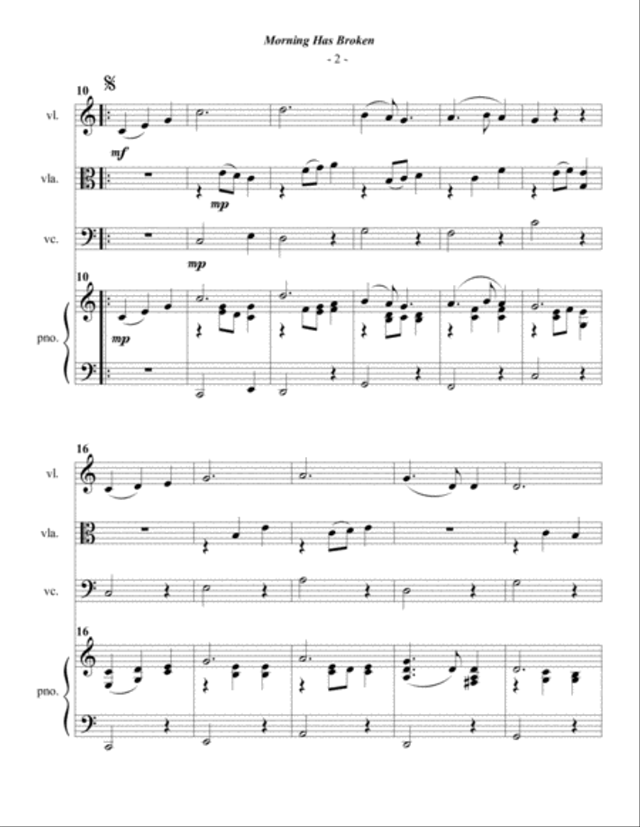 Morning Has Broken Piano Quartet scores gallery preview page 2