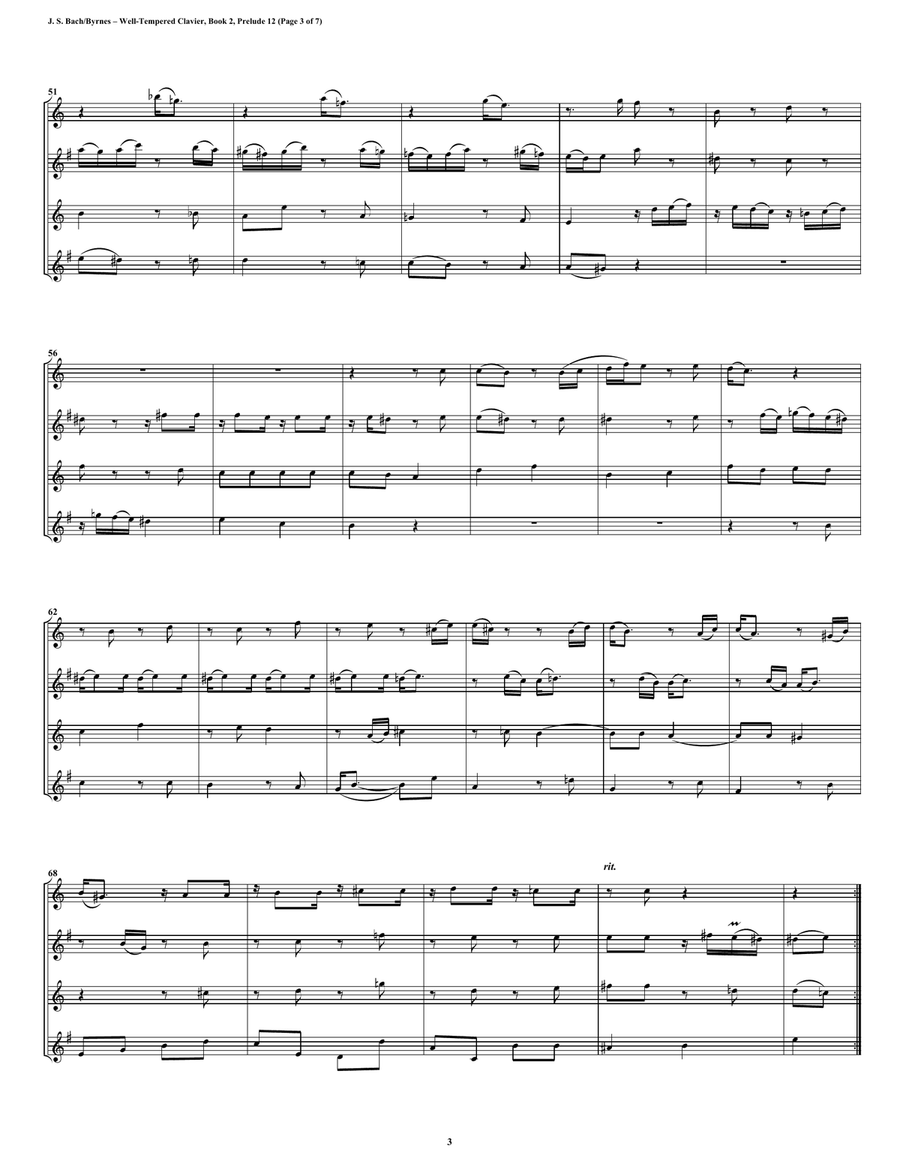 Prelude 12 from Well-Tempered Clavier, Book 2 (Saxophone Quartet) Saxophone Quartet scores gallery preview page 3