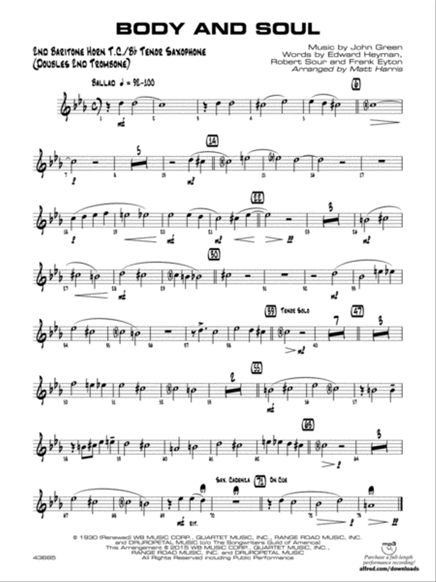Body and Soul: 2nd Baritone T.C. Jazz Ensemble scores gallery preview page 1