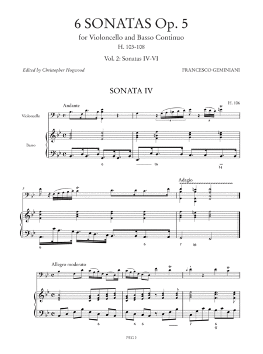 6 Sonatas Op. 5 (H. 103-108) for Violoncello and Basso Continuo - Vol. 2: Sonatas IV-VI Cello scores gallery preview page 2