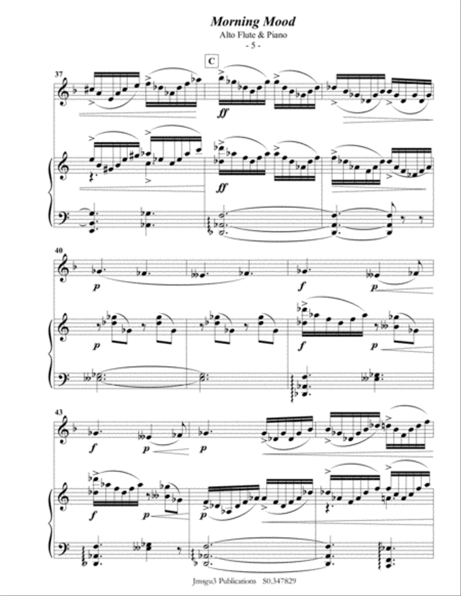 Grieg: Morning Mood from Peer Gynt Suite for Alto Flute & Piano Flute Solo scores gallery preview page 6