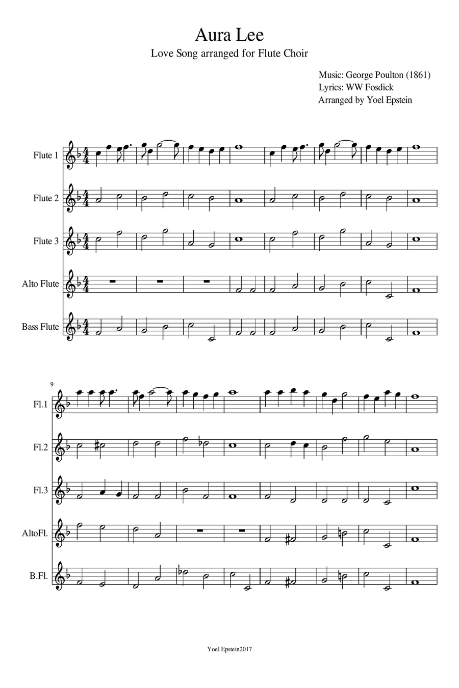 Aura Lee - Love song for Flute Choir Flute Choir scores gallery preview page 4