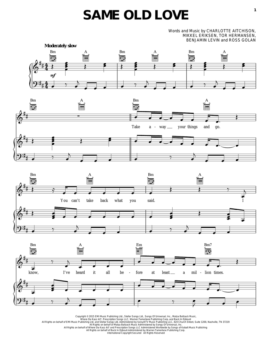 Same Old Love Piano, Vocal, Guitar scores gallery preview page 1