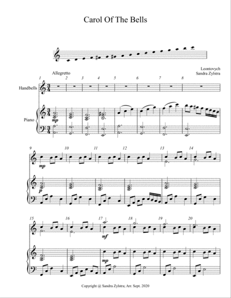 Carol Of The Bells (2 octave handbells & piano accompaniment) 2-Octaves scores gallery preview page 2