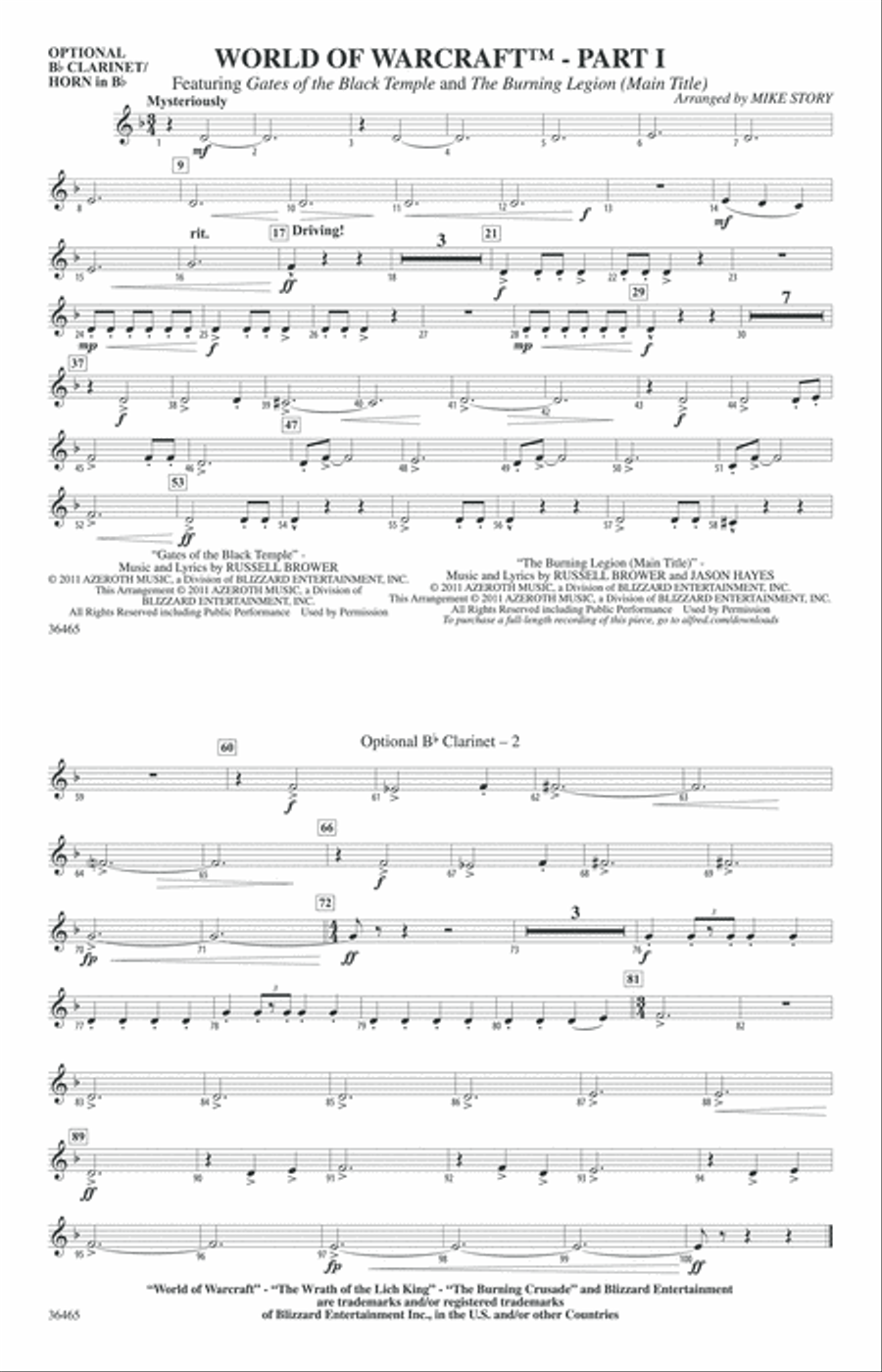 World of Warcraft, Part I: Optional Bb Clarinet/Horn in Bb Marching Band scores gallery preview page 1