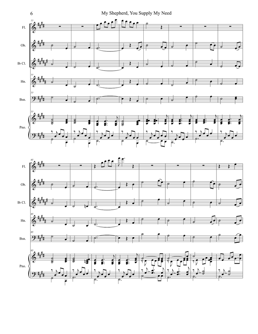 My Shepherd, You Supply My Need (for Woodwind Quintet and Piano) Woodwind Quintet scores gallery preview page 6