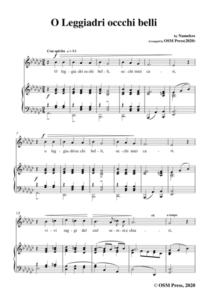 Nameless-O Leggiadri occchi belli,in G flat Major,for Voice&Piano image number null