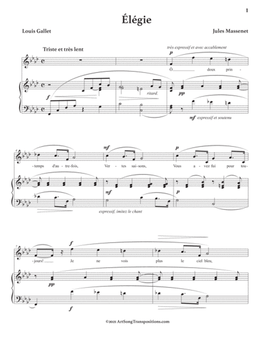 MASSENET: Élégie (transposed to F minor)