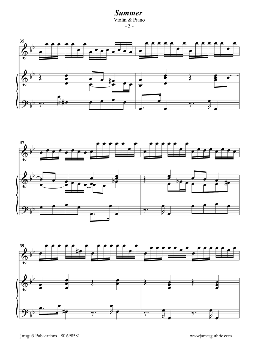 Vivaldi: Summer from the Four Seasons for Violin & Piano Violin Solo scores gallery preview page 3