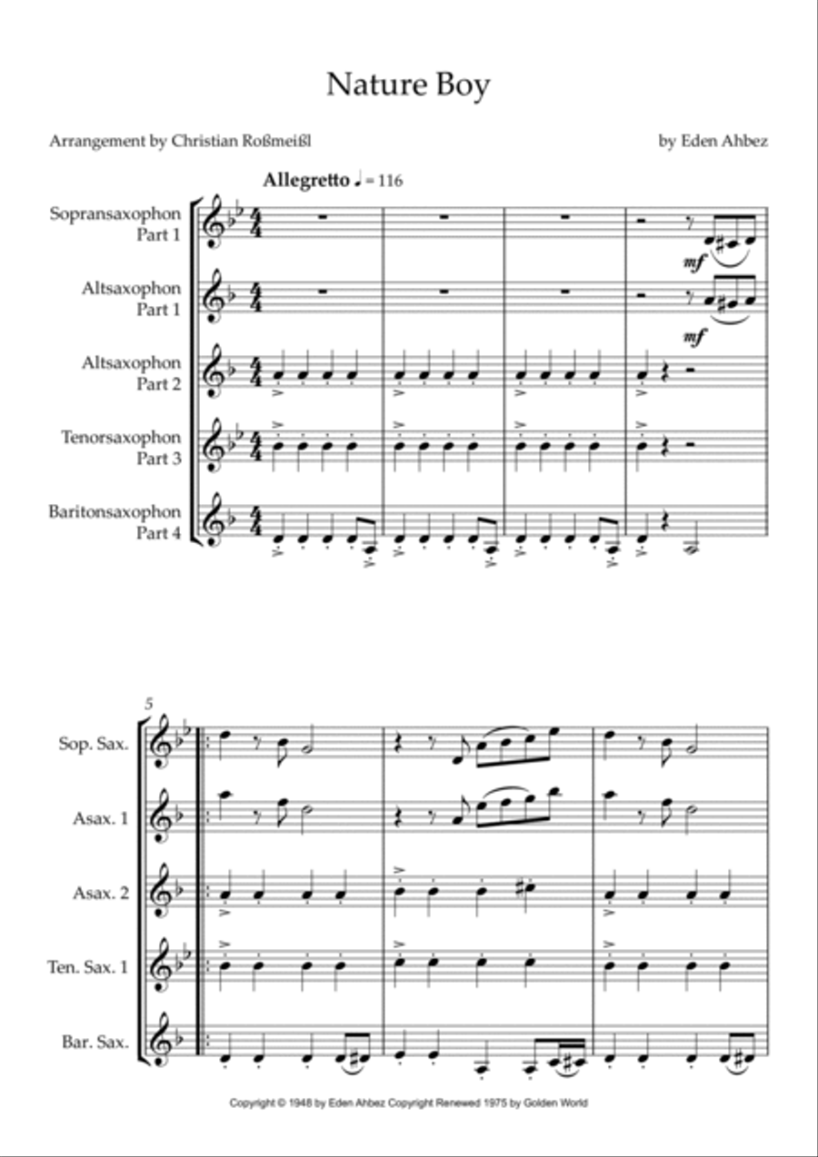 Nature Boy Woodwind Quartet scores gallery preview page 2