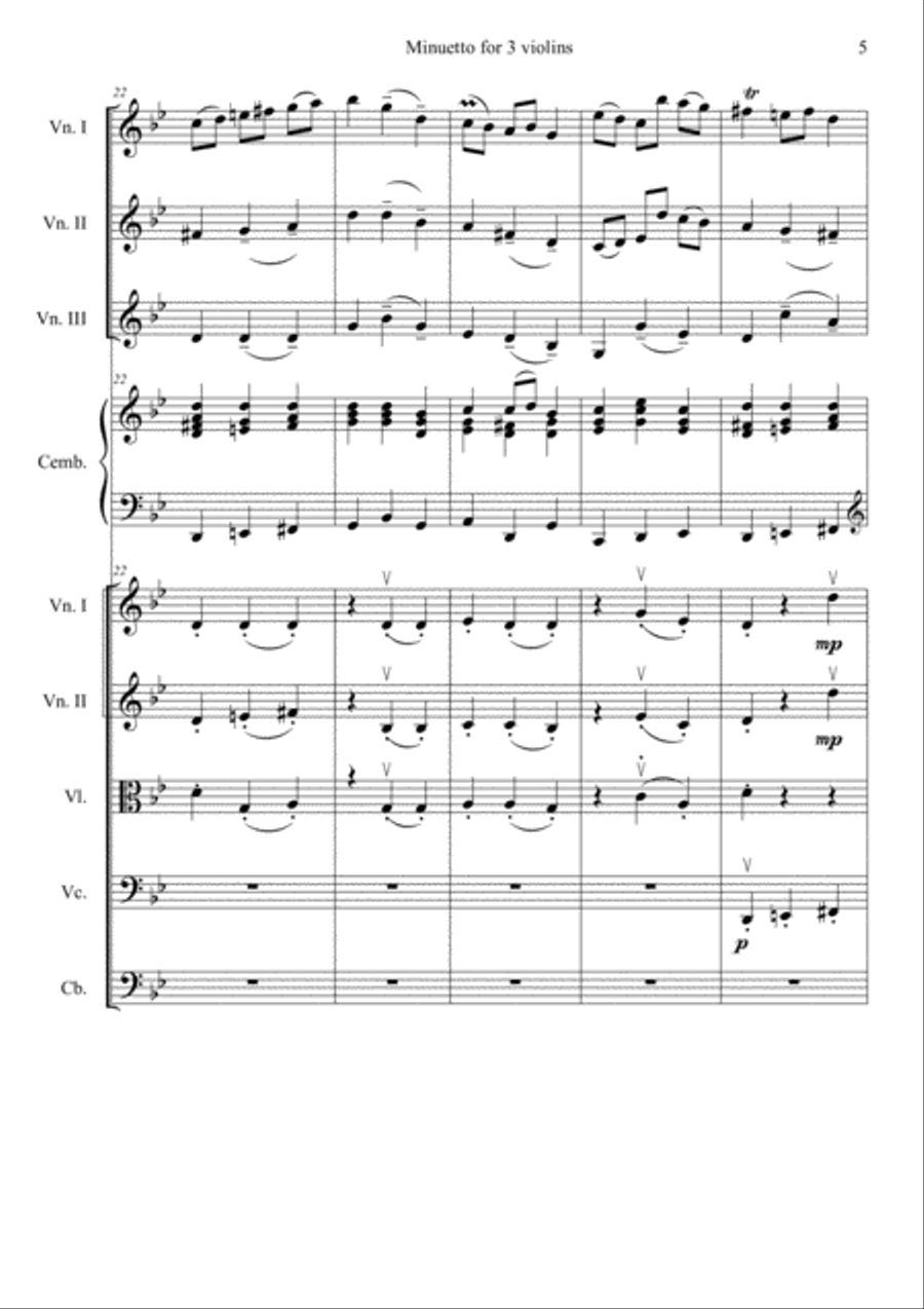 Baroque Menuet for School String Orchestra and 3 violins Full Orchestra scores gallery preview page 5