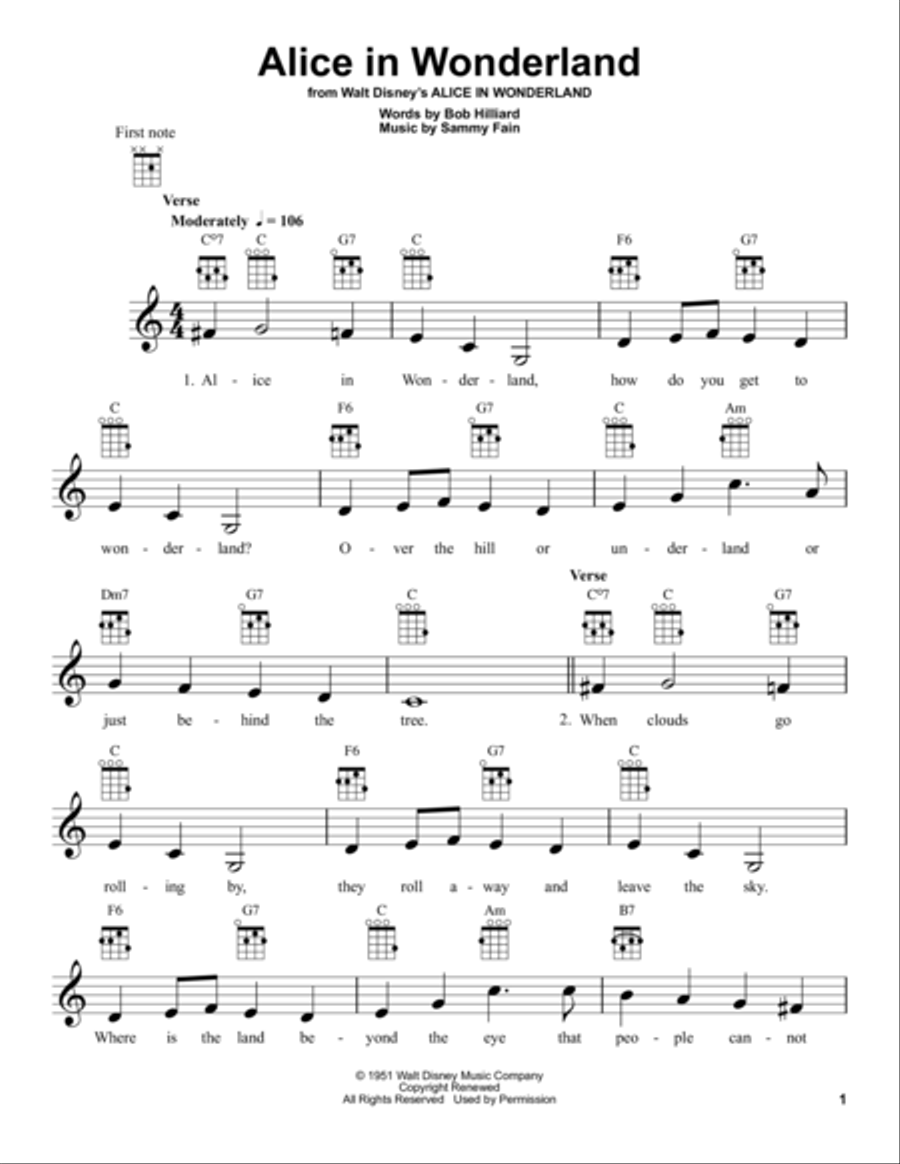 Alice In Wonderland Alice In Wonderland Ukulele scores gallery preview page 1