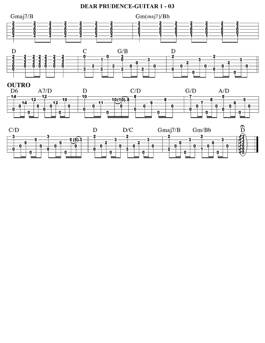 Dear Prudence Guitar Tablature scores gallery preview page 3