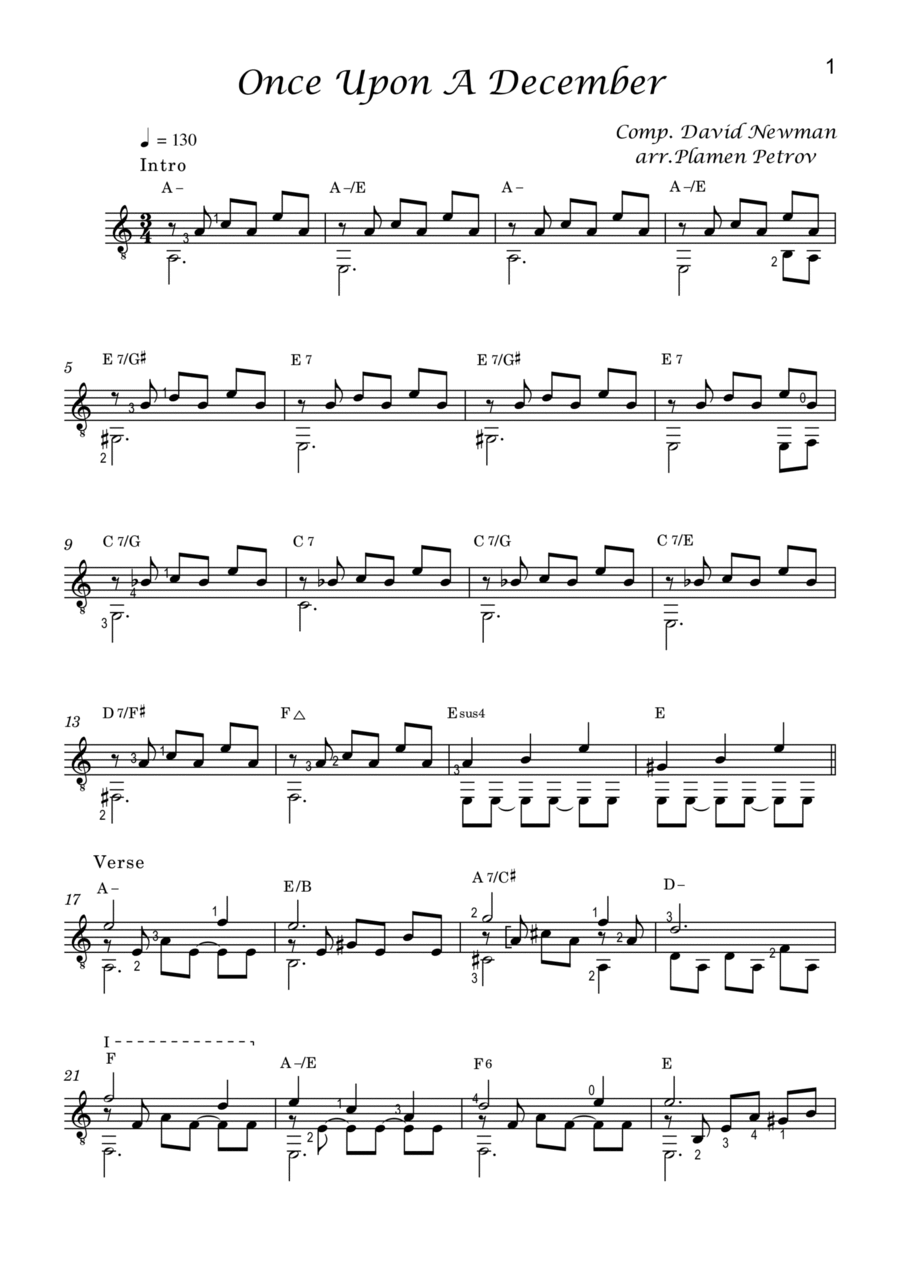 Once Upon A December Guitar Solo scores gallery preview page 1