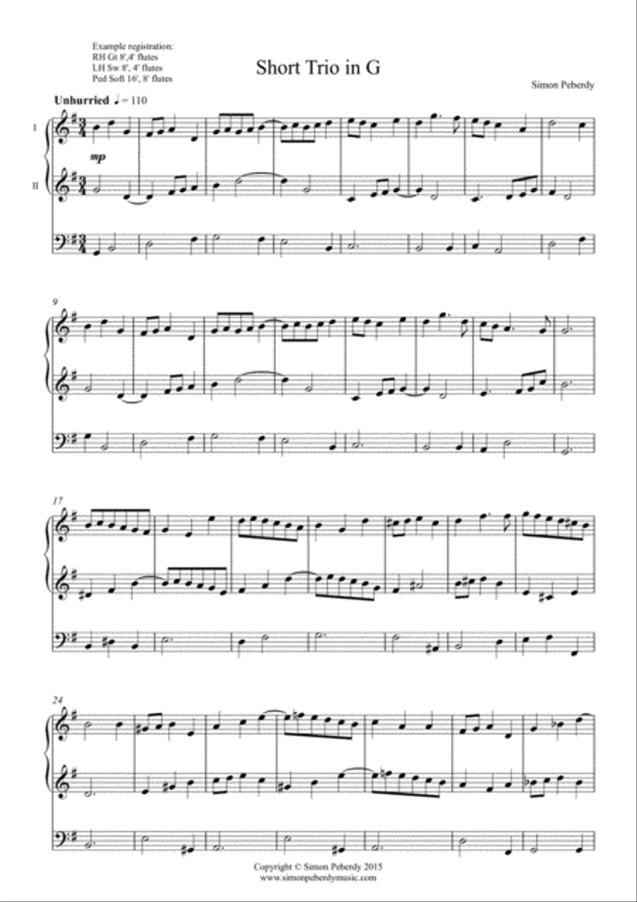 Organ Short Trio in G for organ by Simon Peberdy image number null