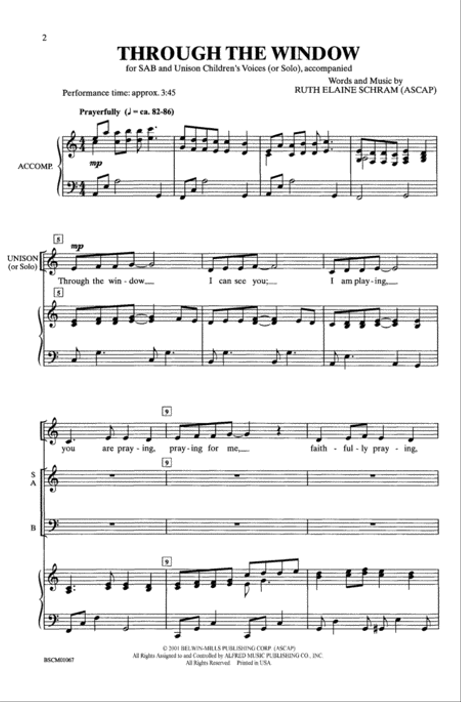Through the Window Unison Choir scores gallery preview page 2