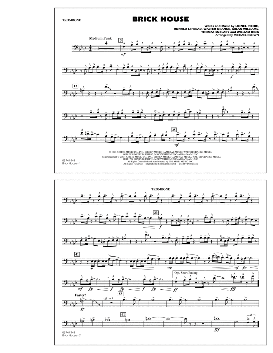 Brick House - Trombone Marching Band scores gallery preview page 1