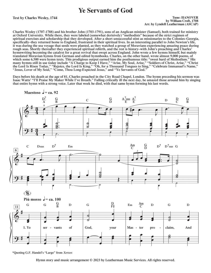 Ye Servants of God Piano, Vocal, Guitar scores gallery preview page 1