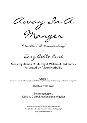 Away in a Manger - easy cello duet, both tunes