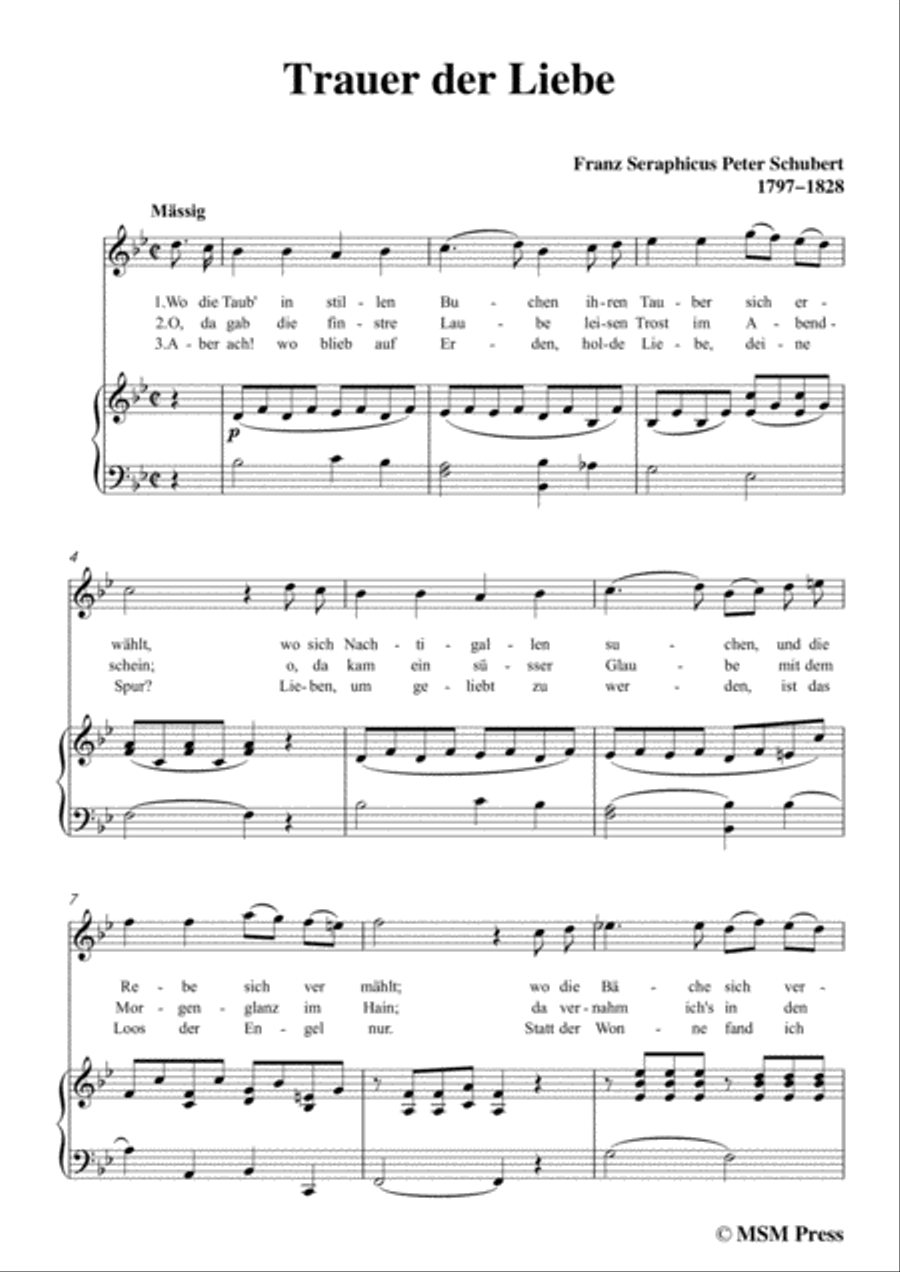 Schubert-Trauer der Liebe,in B flat Major,for Voice&Piano Voice scores gallery preview page 3