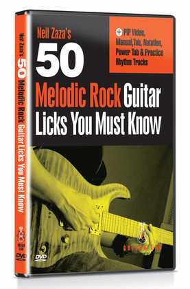Book cover for 50 Melodic Rock Licks You Must Know DVD