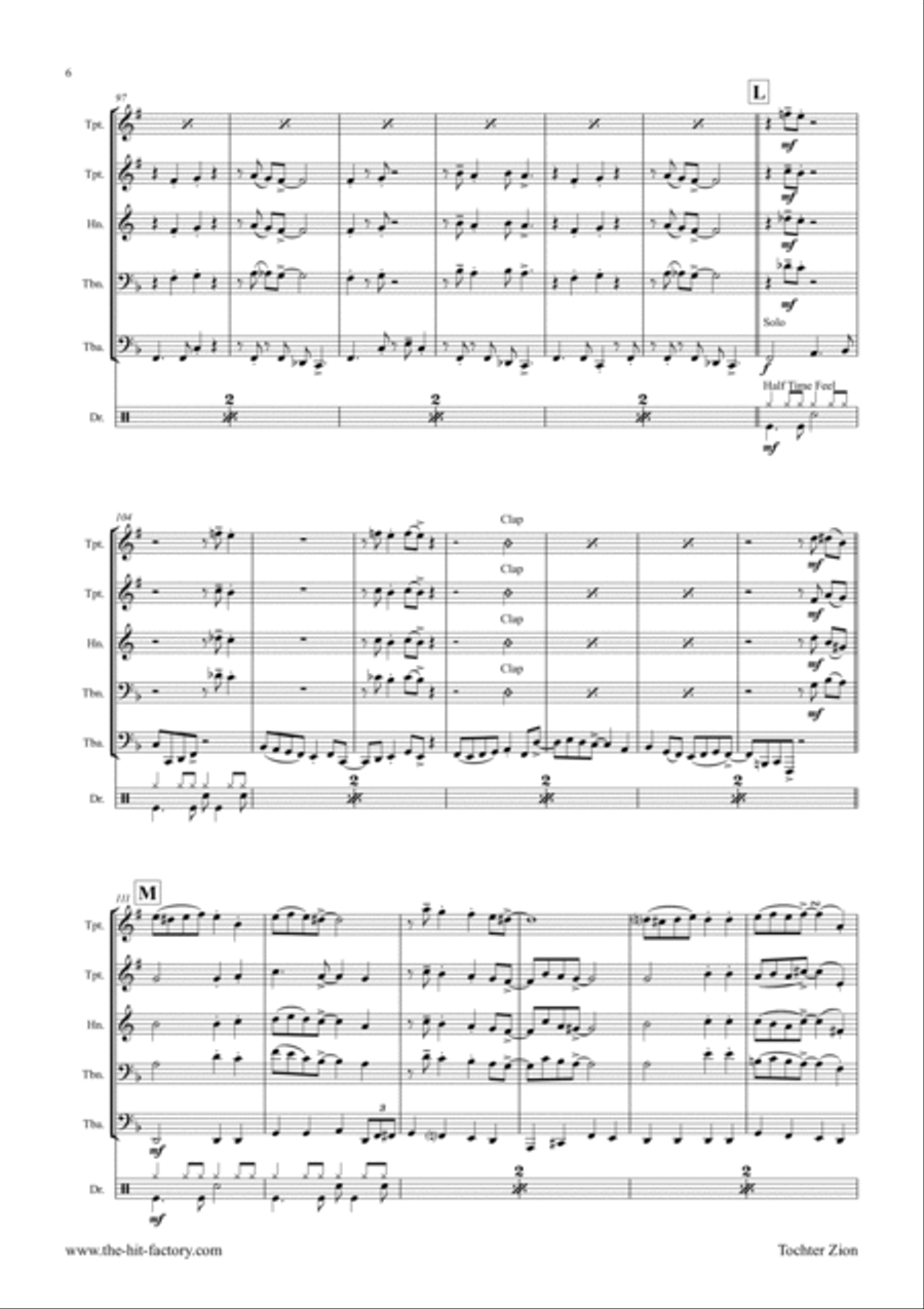 Daughter Zion, rejoice from Judas Maccabaeus - Choral & Shuffle - Brass Quintet Choir scores gallery preview page 6