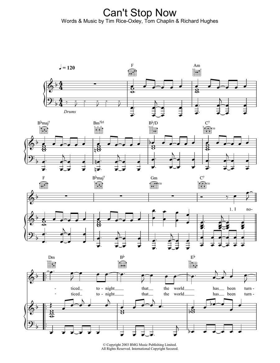 Can't Stop Now Can't Stop Now Piano, Vocal, Guitar scores gallery preview page 1