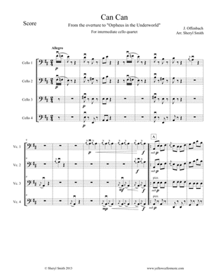 Can-Can for Intermediate Cello Quartet (four cellos) from Orpheus in the Underworld