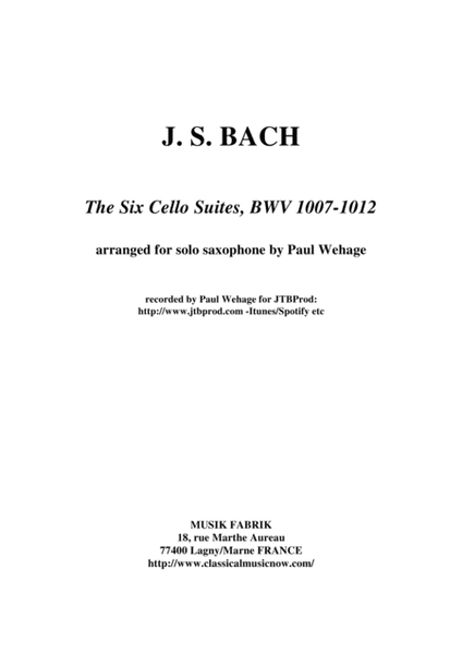 J.S. Bach: Six "Cello" Suites, arranged for solo saxophone by Paul Wehage image number null