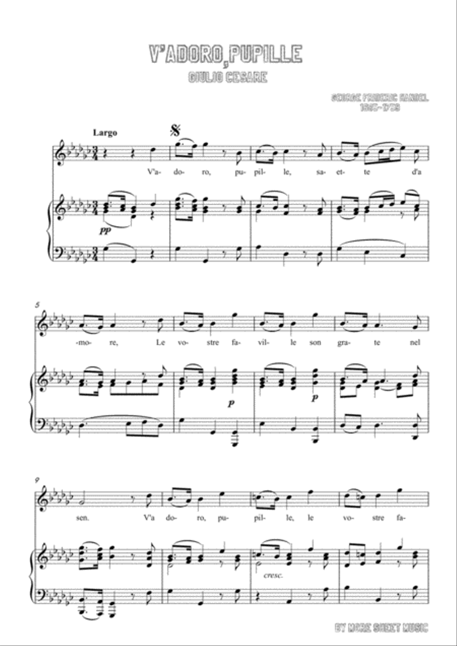 Handel-V'adoro,pupille in G flat Major,for Voice and Piano Voice Solo scores gallery preview page 3