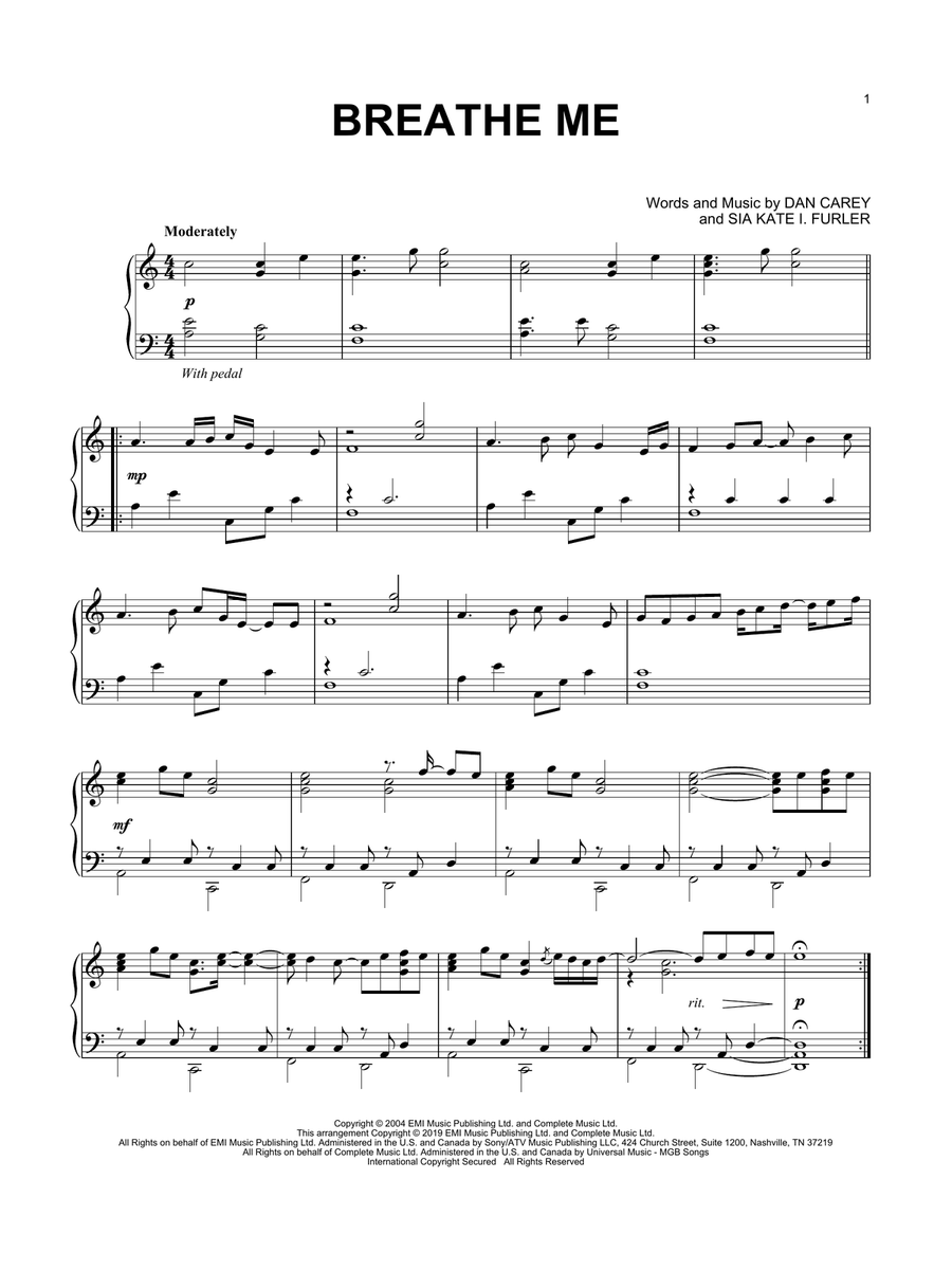Breathe Me Piano Solo scores gallery preview page 1