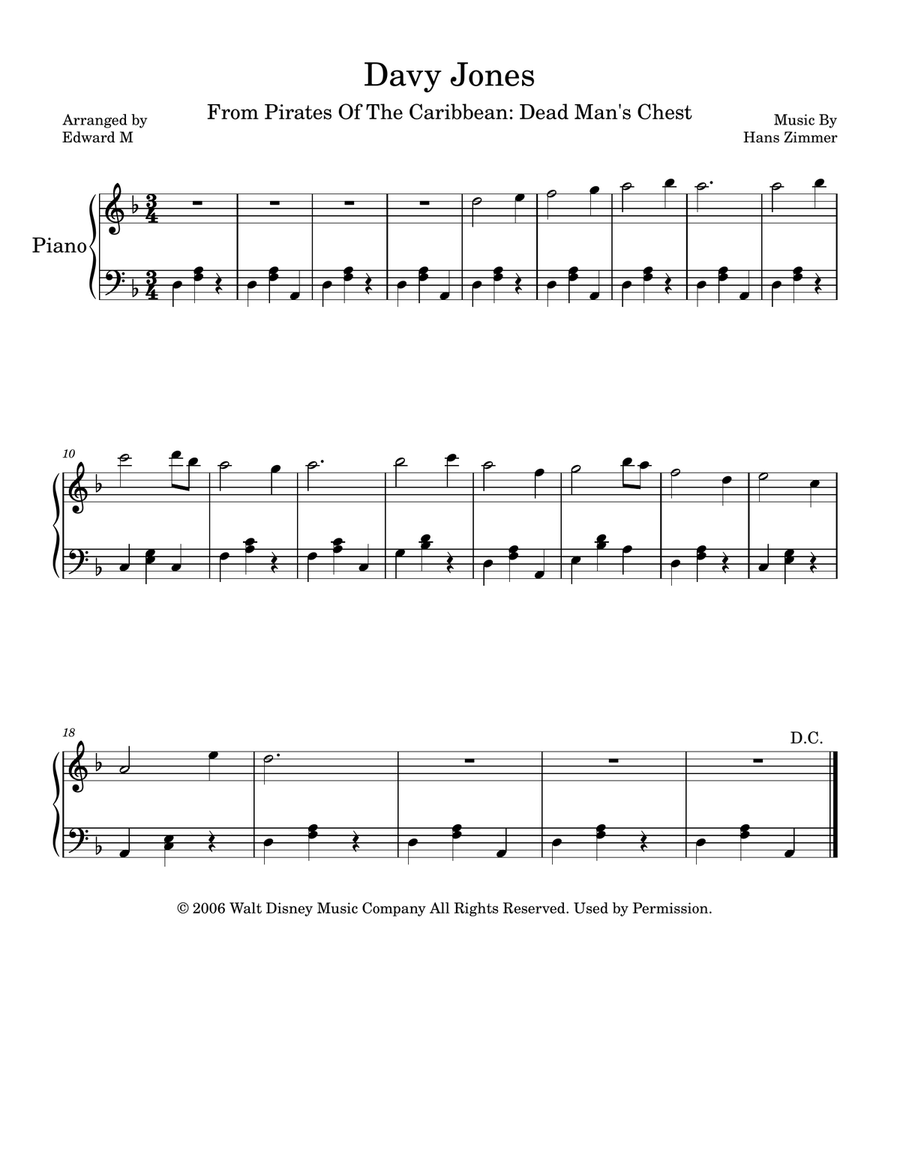 Davy Jones Easy Piano scores gallery preview page 1