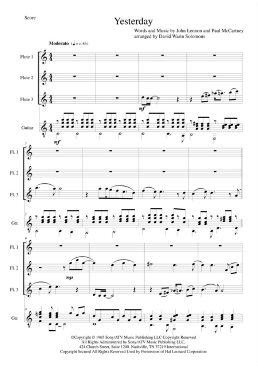Yesterday Flute scores gallery preview page 1