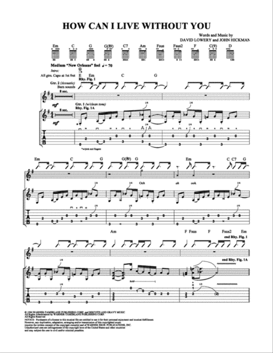 How Can I Live Without You Electric Guitar scores gallery preview page 1