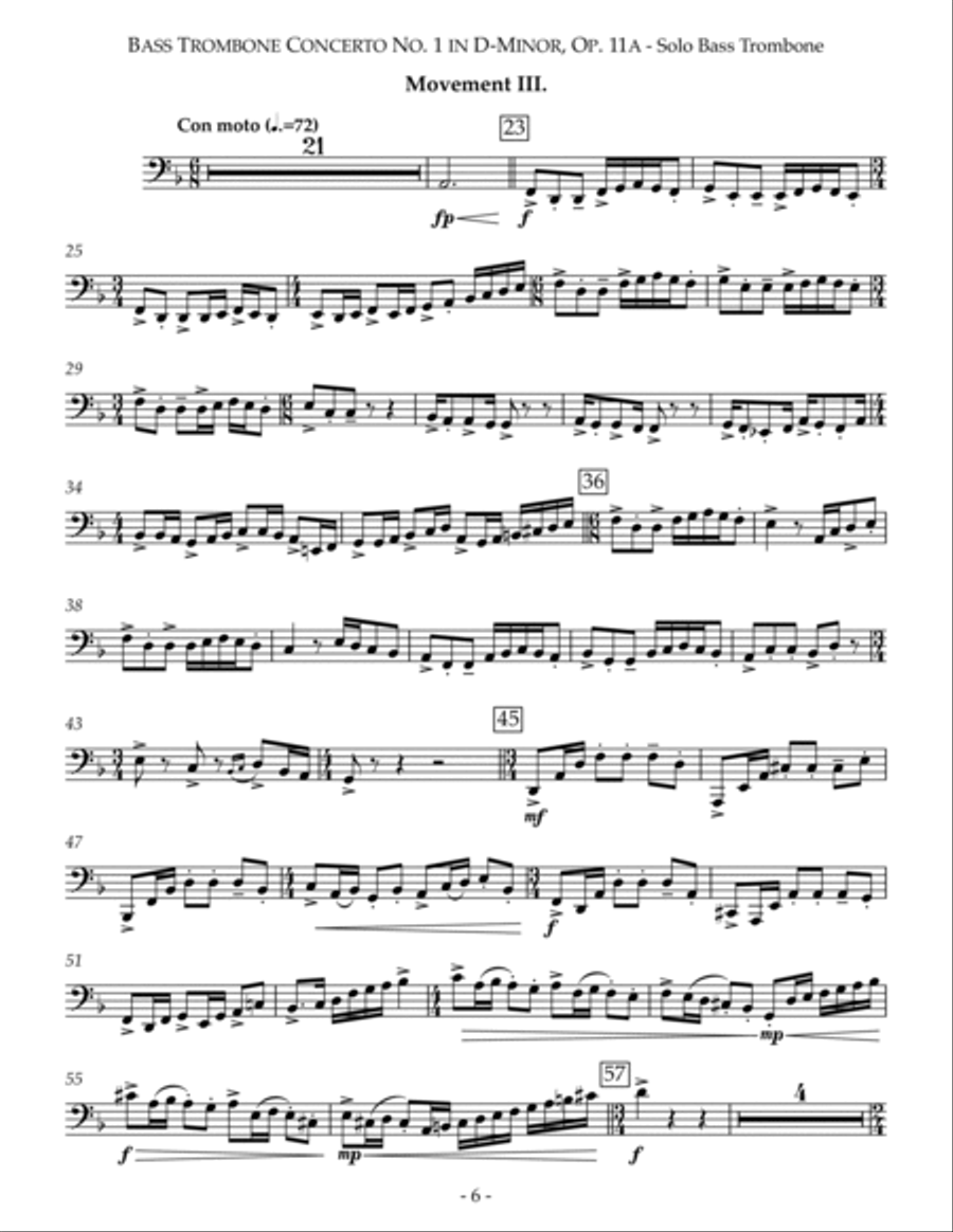 Bass Trombone Concerto No. 1 in D-Minor Bass Trombone scores gallery preview page 6