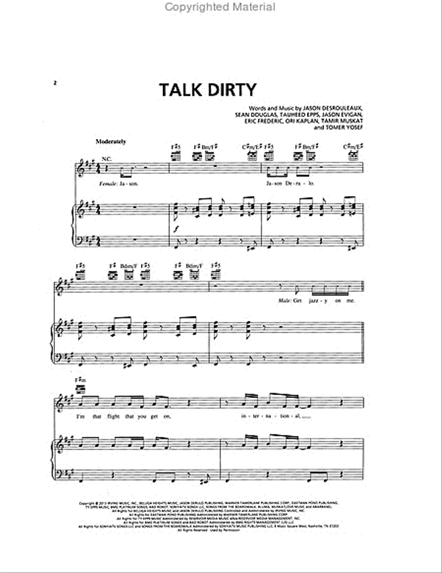Talk Dirty Talk Dirty Piano, Vocal, Guitar scores gallery preview page 2