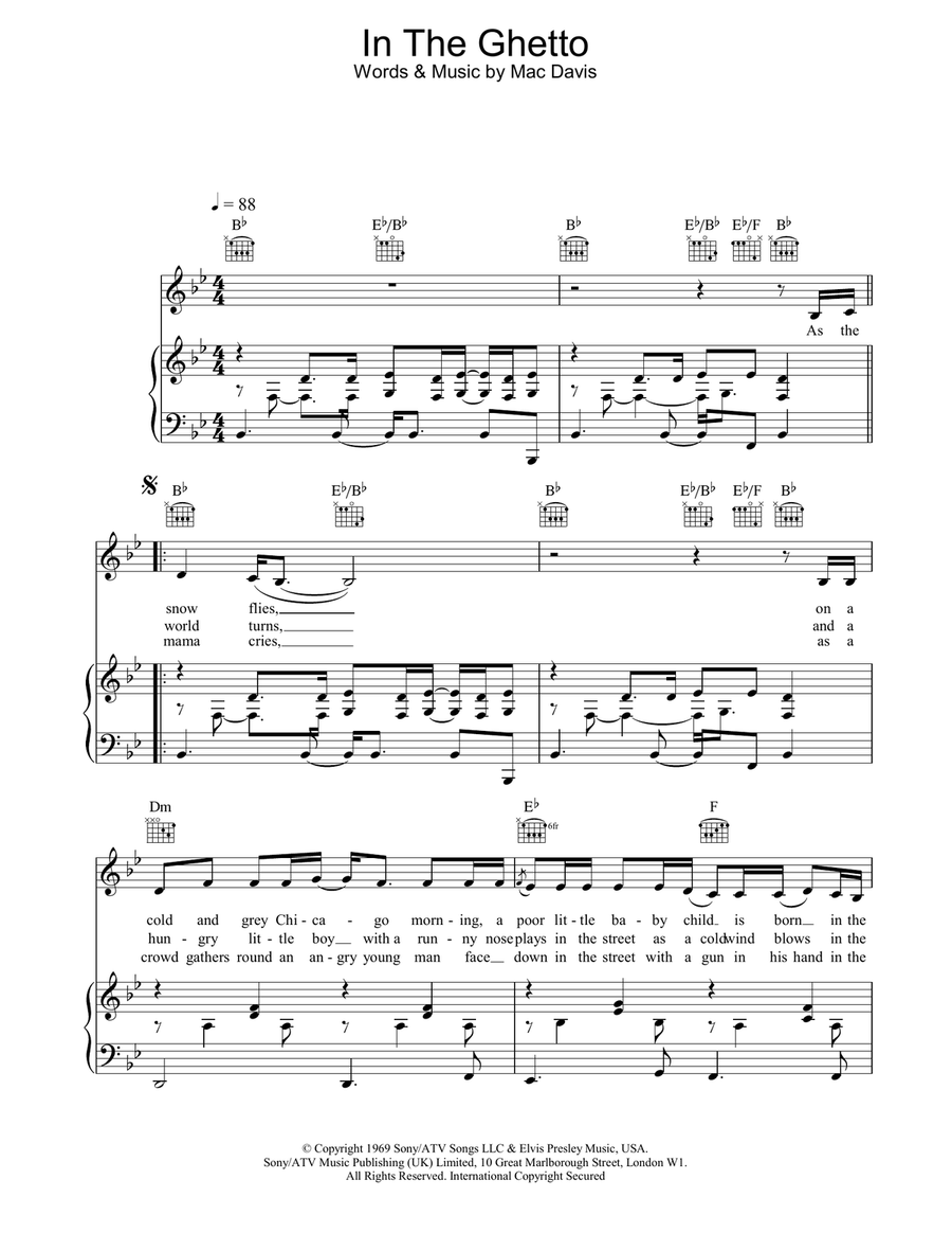 In The Ghetto (The Vicious Circle) Piano, Vocal, Guitar scores gallery preview page 1