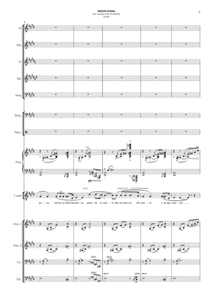 NESSUN DORMA (in E) - for voices & orchestra