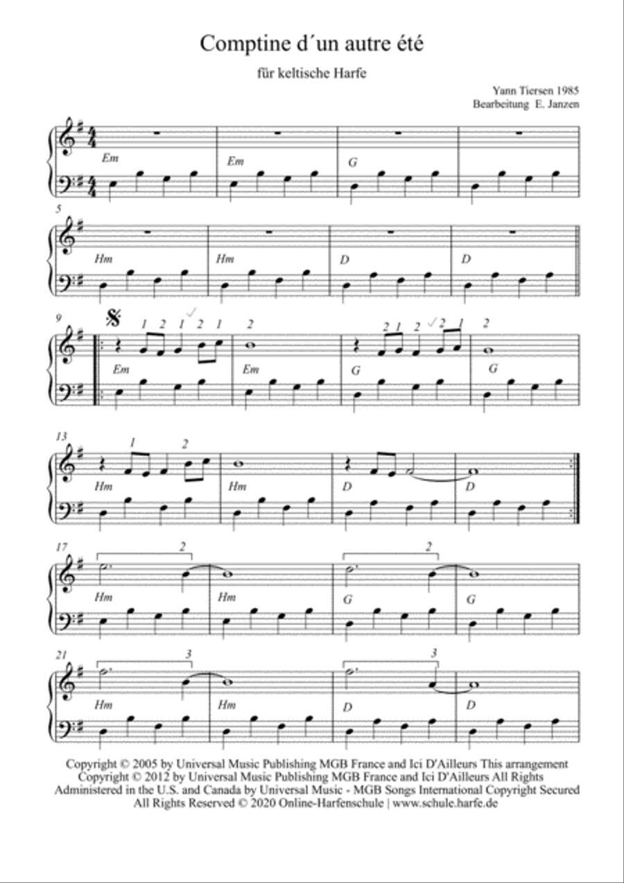 Comptine D'un Autre Été: L'après-midi Harp scores gallery preview page 1