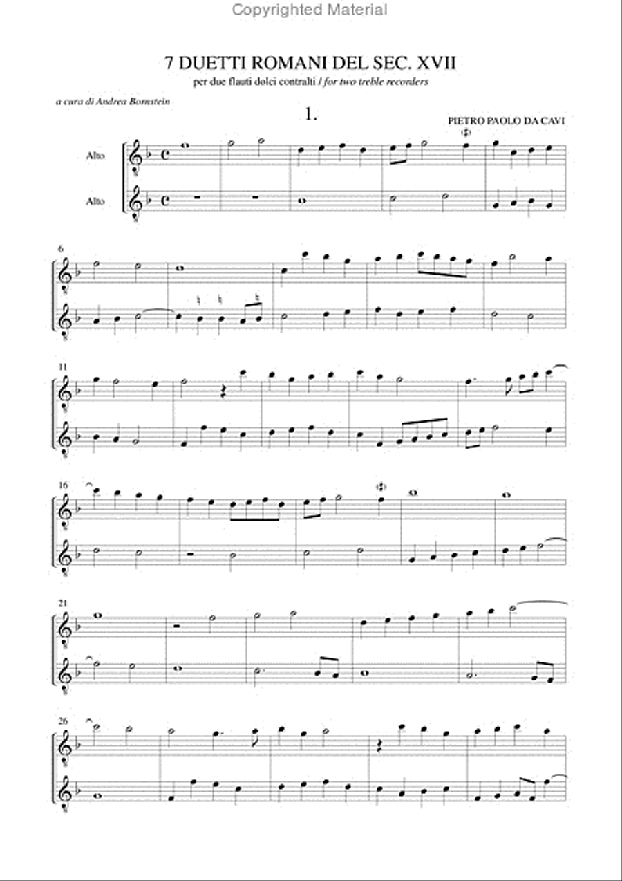 7 Roman Duets of the 17th century for 2 Treble Recorders Woodwind Duet scores gallery preview page 2