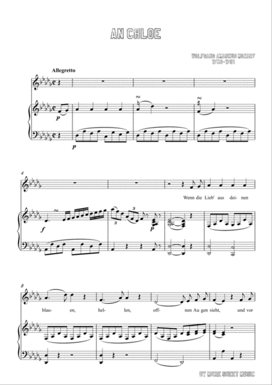 Mozart-An Chloe in D flat Major,for Voice and Piano Voice Solo scores gallery preview page 3