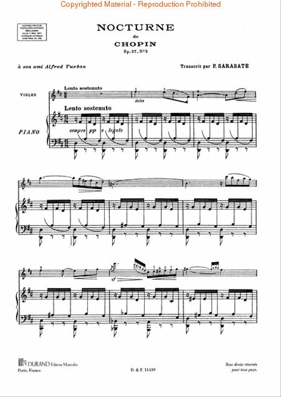 Nocturne, Op. 27, No. 2 Violin Solo scores gallery preview page 2